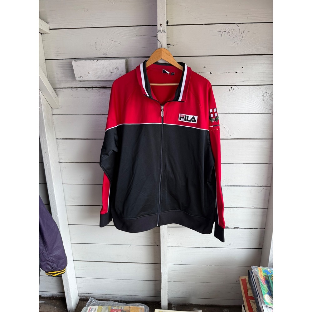 Fila Sport Italia Track Jacket Mens XXL Red Black Full Zip Colorblock Athletic